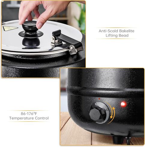 Garvee Commercial Soup Kettle, 10.5QT Soup Warmer with Hinged Lid and Stainless Steel Insert Pot, Ideal for Family Gatherings, Parties, Restaurants, and Buffets(Cast Iron, Black) in Saudi Arabia