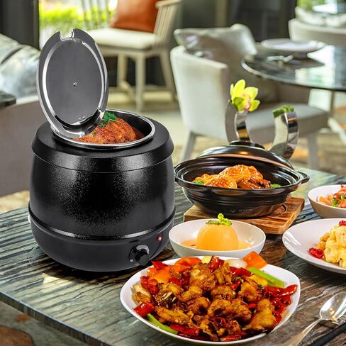Garvee Commercial Soup Kettle, 10.5QT Soup Warmer with Hinged Lid and Stainless Steel Insert Pot, Ideal for Family Gatherings, Parties, Restaurants, and Buffets(Cast Iron, Black) in Saudi Arabia