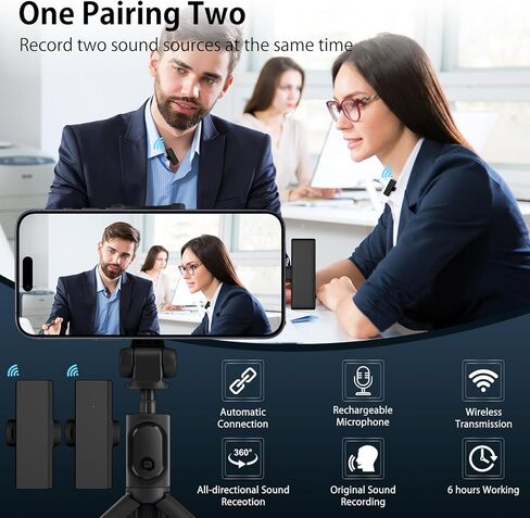 2PACK اللاسلكي لافالييه الميكروفون ، النوع C ميني مقطع على ميكروفون لافيل لاف لتسجيل الفيديو مقابلة بودكاست VLOG YOUTUBE TIKTOK ، USB C TINY Microfono لنظام Android Samsung S24 Fe Ultra iPhone 16 15 PC in Kuwait