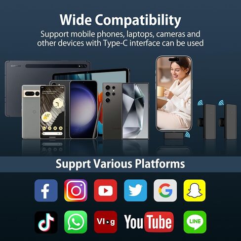 2PACK اللاسلكي لافالييه الميكروفون ، النوع C ميني مقطع على ميكروفون لافيل لاف لتسجيل الفيديو مقابلة بودكاست VLOG YOUTUBE TIKTOK ، USB C TINY Microfono لنظام Android Samsung S24 Fe Ultra iPhone 16 15 PC in Kuwait