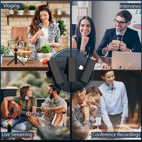 2PACK اللاسلكي لافالييه الميكروفون ، النوع C ميني مقطع على ميكروفون لافيل لاف لتسجيل الفيديو مقابلة بودكاست VLOG YOUTUBE TIKTOK ، USB C TINY Microfono لنظام Android Samsung S24 Fe Ultra iPhone 16 15 PC in Kuwait