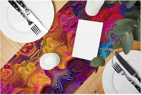 HOSNYE Table Runner Abstract Colorful Chaotic Waves Pattern,Cotton Linen Table Runner Decoration for Kitchen Family Dinner Table Holiday Party Farmhouse Style 13 x 72 Inch in Saudi Arabia