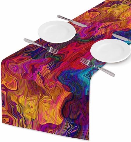 HOSNYE Table Runner Abstract Colorful Chaotic Waves Pattern,Cotton Linen Table Runner Decoration for Kitchen Family Dinner Table Holiday Party Farmhouse Style 13 x 72 Inch in Saudi Arabia