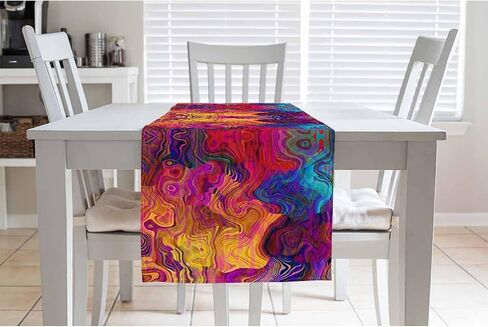 HOSNYE Table Runner Abstract Colorful Chaotic Waves Pattern,Cotton Linen Table Runner Decoration for Kitchen Family Dinner Table Holiday Party Farmhouse Style 13 x 72 Inch in Saudi Arabia
