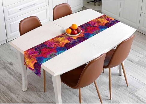 HOSNYE Table Runner Abstract Colorful Chaotic Waves Pattern,Cotton Linen Table Runner Decoration for Kitchen Family Dinner Table Holiday Party Farmhouse Style 13 x 72 Inch in Saudi Arabia