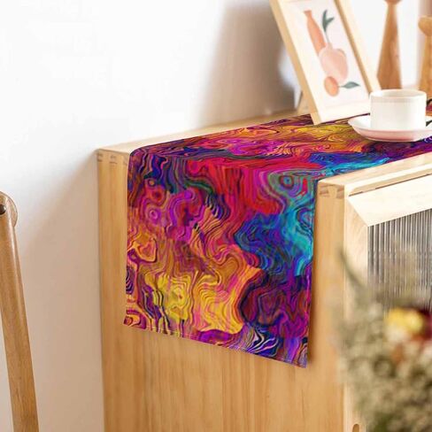 HOSNYE Table Runner Abstract Colorful Chaotic Waves Pattern,Cotton Linen Table Runner Decoration for Kitchen Family Dinner Table Holiday Party Farmhouse Style 13 x 72 Inch in Saudi Arabia