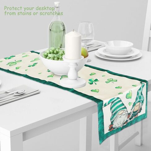 Dohia St. Patrick's Day Table Runner 13 × 72 بوصة ألوان مائية شامروك موسمية ربيع العطلات المطبخ المطبخ الديكور الأيرلندي غلاف الربيع الأخضر العطلة المركزية ديكور D2-SYCZQ (دمية) in Kuwait