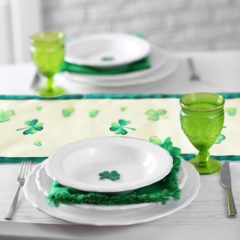 Dohia St. Patrick's Day Table Runner 13 × 72 بوصة ألوان مائية شامروك موسمية ربيع العطلات المطبخ المطبخ الديكور الأيرلندي غلاف الربيع الأخضر العطلة المركزية ديكور D2-SYCZQ (دمية) in Kuwait
