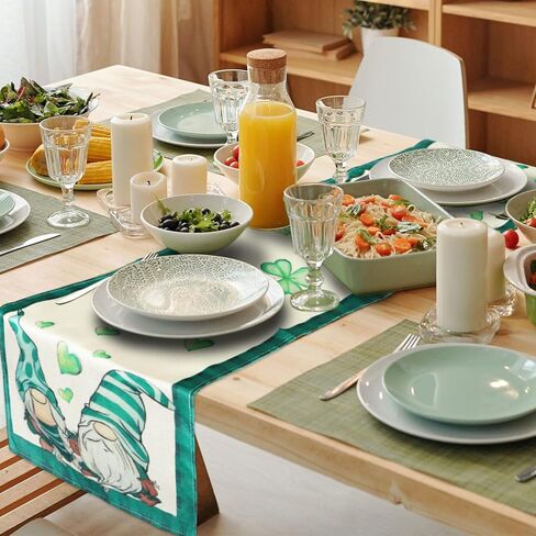 Dohia St. Patrick's Day Table Runner 13 × 72 بوصة ألوان مائية شامروك موسمية ربيع العطلات المطبخ المطبخ الديكور الأيرلندي غلاف الربيع الأخضر العطلة المركزية ديكور D2-SYCZQ (دمية) in Kuwait