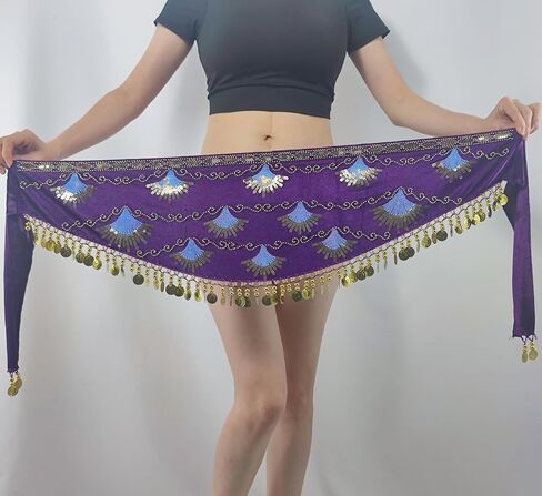 وشاح الورك للرقص الشرقي مع عملات معدنية على شكل صدفة بريق الترتر التألق تنورة ملفوفة للنساء إكسسوارات الزي in Kuwait