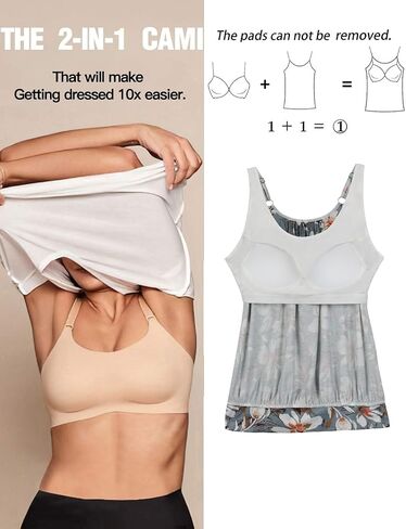 ANYFITTING Women Tank Top with Built in Bra Wide Strap Camisole Blouse Padded Shirt Summer Sleeveless Yoga Top Blouson Tee in Kuwait