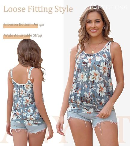 ANYFITTING Women Tank Top with Built in Bra Wide Strap Camisole Blouse Padded Shirt Summer Sleeveless Yoga Top Blouson Tee in Kuwait