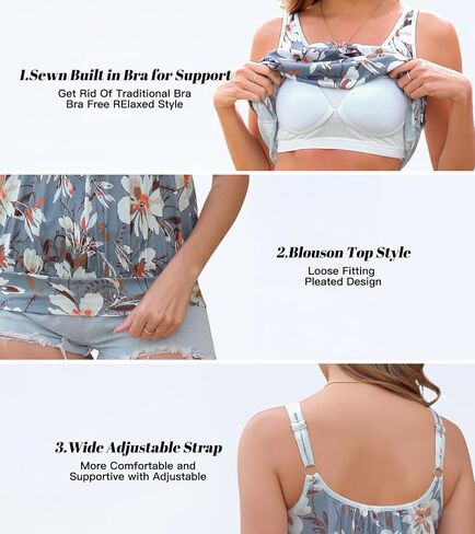 ANYFITTING Women Tank Top with Built in Bra Wide Strap Camisole Blouse Padded Shirt Summer Sleeveless Yoga Top Blouson Tee in Kuwait