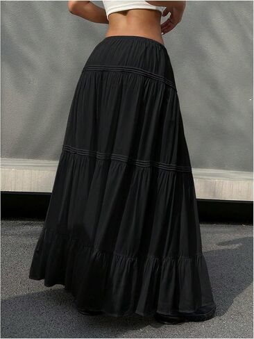 SOLY HUX Women's Maxi Skirt Drawstring Elastic Waist Ruffle Hem Long Flowy Skirts in Saudi Arabia