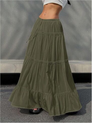 SOLY HUX Women's Maxi Skirt Drawstring Elastic Waist Ruffle Hem Long Flowy Skirts in Saudi Arabia