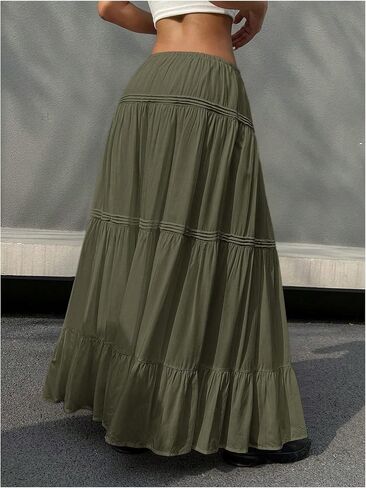SOLY HUX Women's Maxi Skirt Drawstring Elastic Waist Ruffle Hem Long Flowy Skirts in Saudi Arabia