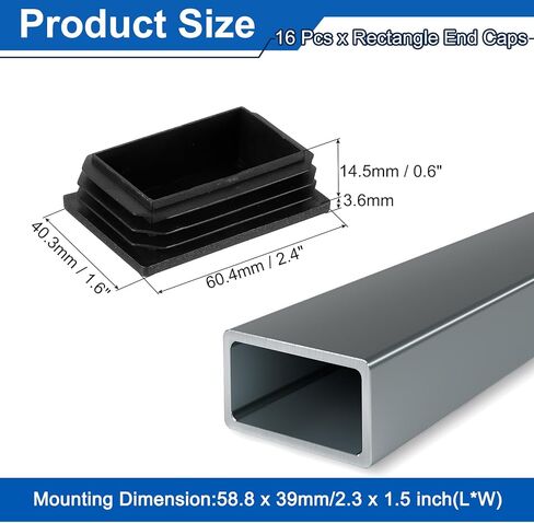 UXCELL 2 PCS RESTANGLE CAPS END CAPS 4 3/4 × 1 9/16 بوصة قابس ثقب بلاستيكي إدراج قبعة نهاية للأنابيب المعدنية بعد كرسي الأثاث الأثاث ، الأسود in Kuwait