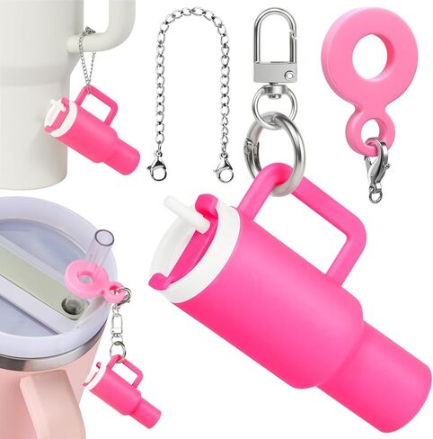 MINI متوافق مع كأس Stanley Keychain Cup Cup Cup Balm Balm Bawchain Mini Cup -keychain chapstick حامل متوافق مع حامل Stanley Keychain Chapstick مع سلسلة وقلادة (Rose Red) in Kuwait