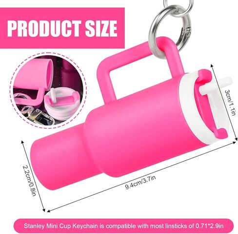 MINI متوافق مع كأس Stanley Keychain Cup Cup Cup Balm Balm Bawchain Mini Cup -keychain chapstick حامل متوافق مع حامل Stanley Keychain Chapstick مع سلسلة وقلادة (Rose Red) in Kuwait