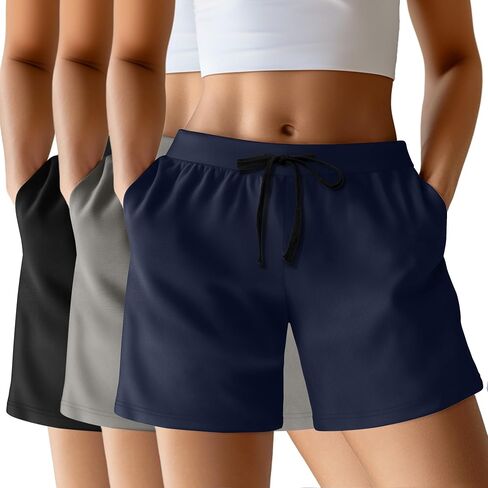 Neer 3 Pack Women's Sweat Shorts Casual Drawstring Athletic Summer Workout Lounge Shorts with Pockets in Saudi Arabia
