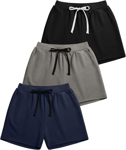 Neer 3 Pack Women's Sweat Shorts Casual Drawstring Athletic Summer Workout Lounge Shorts with Pockets in Saudi Arabia