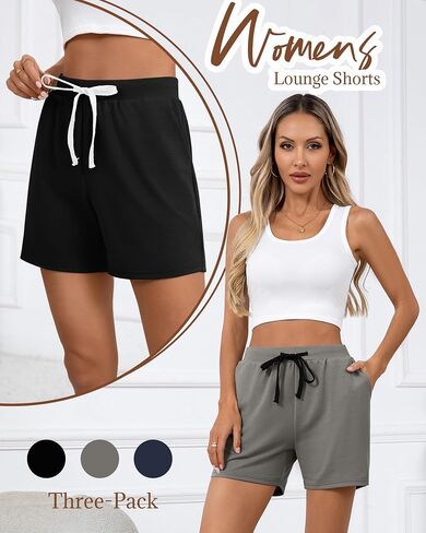 Neer 3 Pack Women's Sweat Shorts Casual Drawstring Athletic Summer Workout Lounge Shorts with Pockets in Saudi Arabia