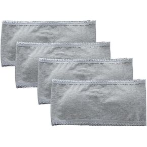 4 Pack Girls Bandeau Strapless Padded Bralettes Cami Wireless Tube Bra Seamless Lace Trim Cotton Bra for 8-14 Years