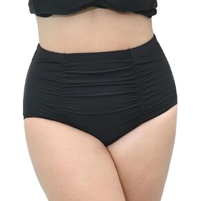 Women Plus Size Ruched High Waisted Black Bikini Bottoms Full Coverage Swimsuit Bottom Tummy Control Swim Bottoms