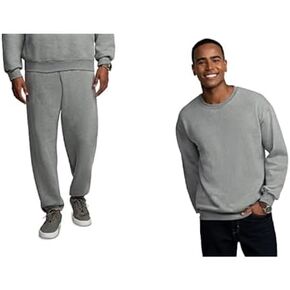 Fruit of the Loom Eversoft Sweatpants and Sweatshirt Bundle, Large Grey Heather