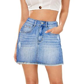Women's Skorts Mid Waist Zipper Edgy Retro Raw Cut Hem Mini Denim Jean Skirt
