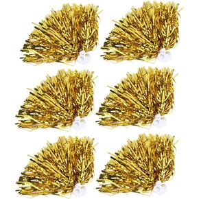 MOUMOUTEN6Pcs Cheerleading Poms, Golden PET Material Cheerleading Cheerleader Ring Pom Poms for Sports Party Accessories Dance Ball Party Sports Pompoms Cheer Pom 7 Colors