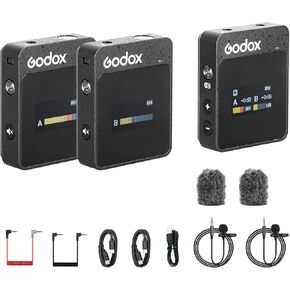 GODOX MoveLink M2 II 2.4GHz Wireless Lavalier Microphone (2 TX+1 RX+Charging Case), 100m (328ft.) Range, Noise Cancelling Mic, Wireless Microphone for PC, Record Interview, TikTok Vlog