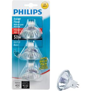 Philips 415802 Landscape and Indoor Flood 50-Watt MR16 12-Volt Light Bulb, Halogen, 3-Pack