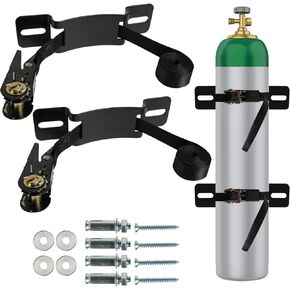 2PCS Propane Tank Bracket Cylinder Wall Mounted Brackets, with 6.6ft Ratchet Straps, Steel Gas Cylinder Holder, Heavy Duty Nitrogen Tank Holder (Blue)
