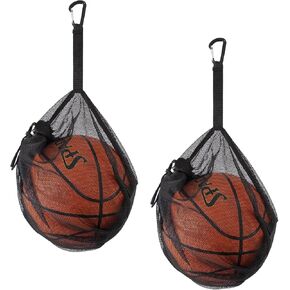 Single Ball Bag with Buckle Clip Mesh Shoulder Bag Drawstring Sling Backpack Balls Storage Bags with Zipper Pocket for Carrying Basketball Soccer Volleyball Rugby 2 Pack