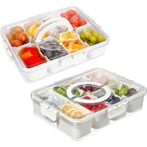 2-Pack Divided Serving Tray with Lid and Handle, 8 Compartment Spice Organizer - Portable Snack Container, Container for Fruit & Salad, Kitchen Srorage & Picnic Essentials - Perfect Serving Tray in Saudi Arabia