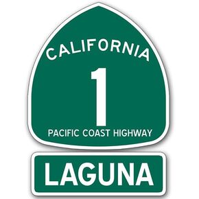 PCH 1 and LAGUNA Sign Shaped Sticker (highway ca rv beach road historic drive coast california vinyl decal for car window or laptop (3 x 4 inch)