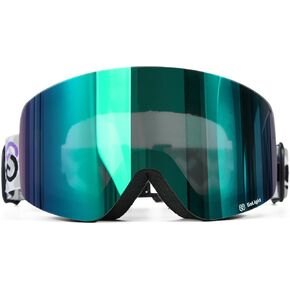 OTG Ski Goggles, Over Glasses Ski Goggles for Men Women, Frameless 100% UV Protection Anti Fog Unisex Snow Winter Goggles, for Snowboarding Snowmobile Skydiving, Full Green Revo, YG-83