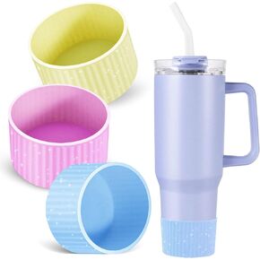 3-Piece Compatible Stanley Tumbler 20-40 oz Water Bottle Silicone Protective Sleeve Accessory for 2.9-3.1 inch Stainless Steel with Non-Slip Bottom Sheath Bumper (Blue + Purple + Yellow)