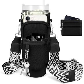 Water Bottle Carrier Bag with Phone Pocket for Stanley Cup 40 oz Tumbler with Handle,Water Bottle Holder with Strap Adjustable Strap,Includes Card Holder and Keyring for Stanley Cup Accessories