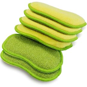 Multi-Purpose Scrub Sponges for Kitchen by SmilePowo Non-Scratch Microfiber Sponge Along with Heavy Duty Scouring Power - Effortless Cleaning of Dishes, Pots and Pans All at Once 6 Pack