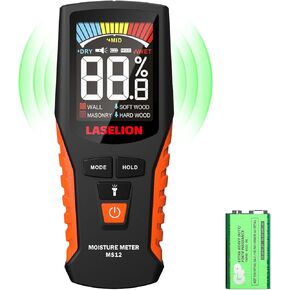 Pinless Moisture Meter MS12 Non-Destructive Wood Moisture Meter Detector with Large LCD Display, Batteries, 4 Modes Damp Meter for Wood, Firewood,Walls,Building Materials（black）