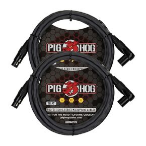 Pig Hog PHMH10GRR Hex Series, 10ft Right Angle Mic Cable, Grey (Pair)