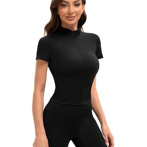 Womens Short Sleeve Workout Shirts Quarter Zip Sweatshirt Athletic Crop Workout Top Yoga Athletic Fit Shirt