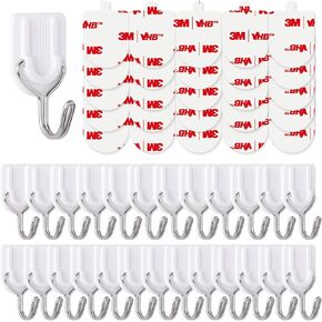 25 Wire Hooks for Hanging Heavy Duty with Strips no Damage,Adhesive Wall Hook Small, removalbe Large Sticky Hook Bulk, for Key, Coat, Towel, Outdoor, hat
