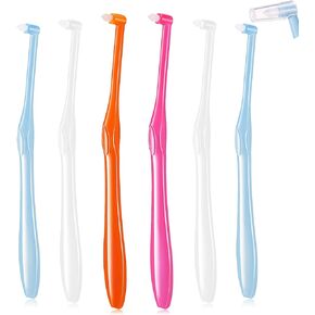 Patelai 6 Pieces End Tuft Toothbrush Soft Interdental Brushes Tooth Stain Remover Trim Toothbrush Single Brush for Implants Teeth Detail Cleaning Supplies(Bright Colors)