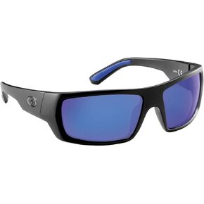 Flying Fisherman Sargasso Wrap Around Polarized Sunglasses, Matte Black Frame/Smoke-Blue Mirror Lens, Medium