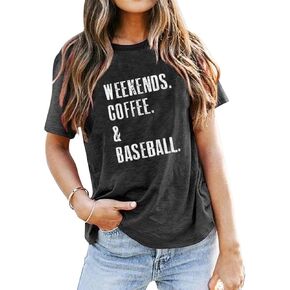 Weekends Coffee Baseball Shirt for Women Baseball Mom Tees Casual Letter Print Short Sleeve Tops Shirts