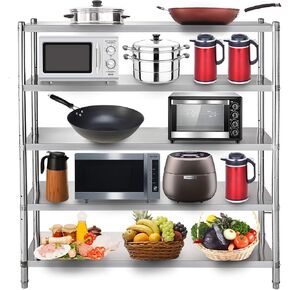 VBENLEM Stainless Steel Shelves 48x18.5 Inch 5 Tier Adjustable Shelf Storage Unit Stainless Steel Rack Shelving Heavy Duty Shelving for Kitchen Commercial Office Garage Storage 330lb Per Shelf