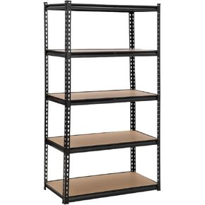 5 Tier Garage Storage Shelves, Heavy Duty Utility Shelves Metal Shelving Unit, 48"L x 18"W x 73"H Adjustable Storage Shelves Utility Rack for Garage Kitchen Basement Pantry Laundry, Black